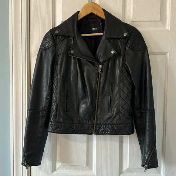 Asos Genuine Leather Moto/Biker Jacket Sz 4 quilted detailing - Picture 2 of 12